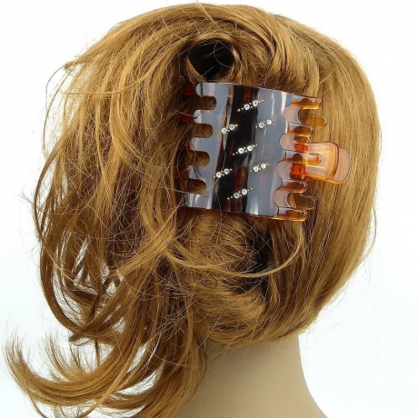Pince cheveux clip strass 8cmx6.2cm - marron