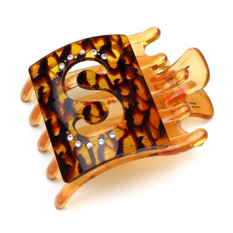 Pince cheveux clip avec strass, 8cmx6.2cm - marron écaille