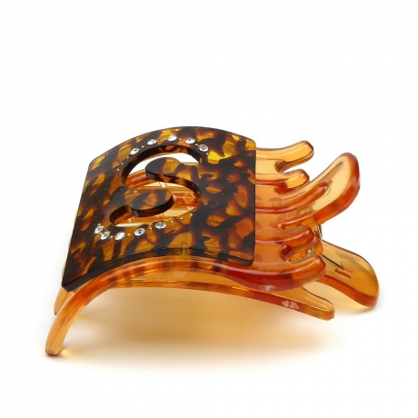 Pince cheveux clip avec strass, 8cmx6.2cm - marron écaille