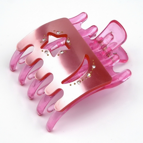 Pince cheveux clip motif étoile lune et strass 8cmx6.2cm- vieux rose
