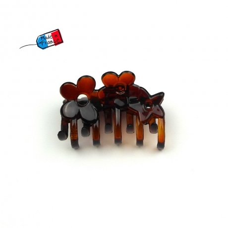 Pince cheveux fleur Fabrication française 6cm - marron