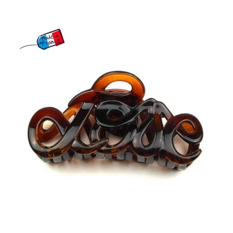Pince cheveux "Love" Made in France 8.5cm - marron