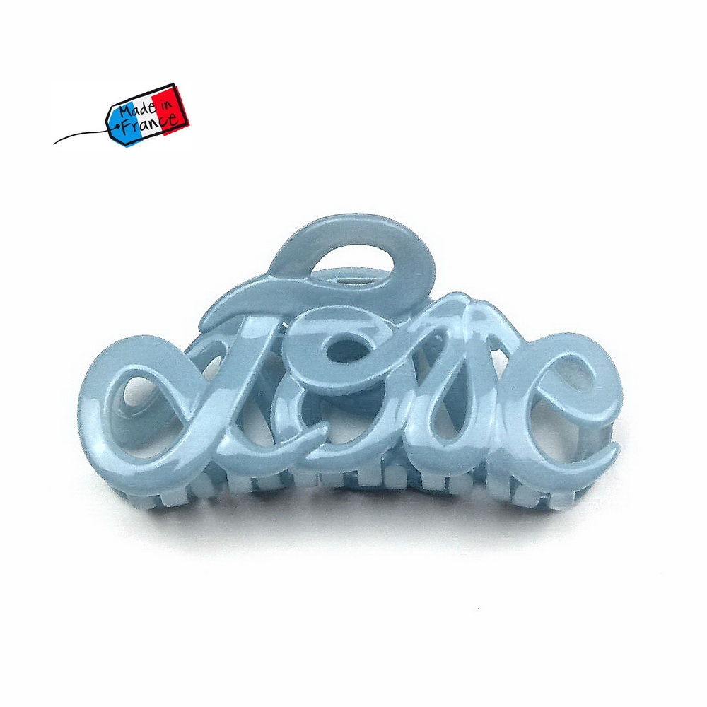 Pince cheveux "Love" Made in France 8.5cm - bleu ciel Pince cheveux "Love" Made in France 8.5cm - bleu ciel