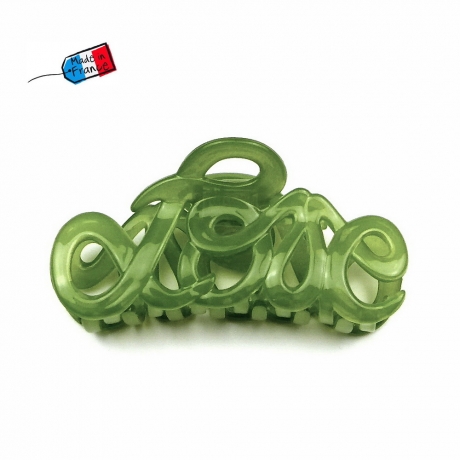Pince cheveux "Love" Made in France 8.5cm - vert
