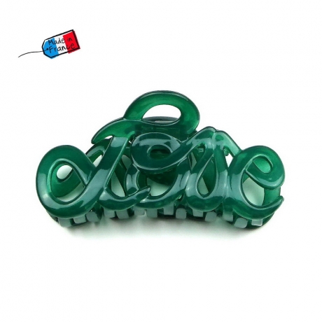 Pince cheveux "Love" Made in France 8.5cm - vert émeraude