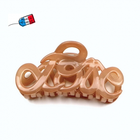 Pince cheveux "Love" Made in France 8.5cm - caramel