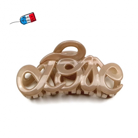 Pince cheveux "Love" Made in France 8.5cm - beige
