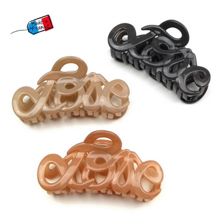 Pince cheveux "Love" Made in France 8.5cm - beige
