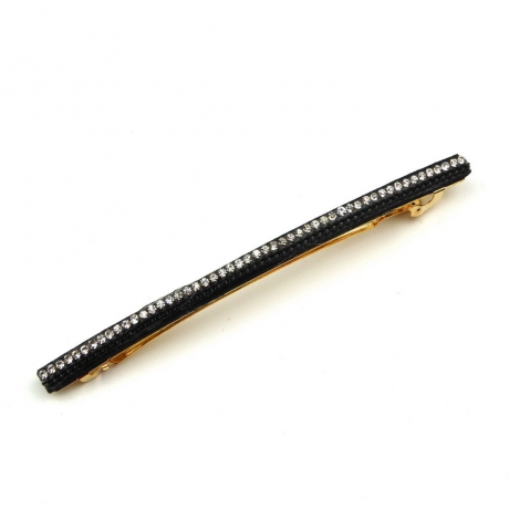Barrette cheveux longue 10cm chaine strass blanc - noir