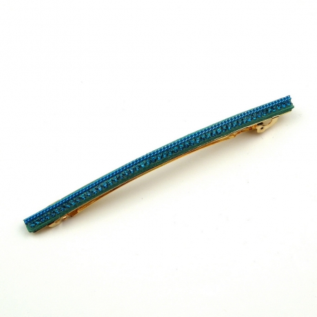 Barrette cheveux longue 10cm chaine strass - bleu canard