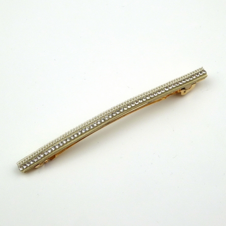 Barrette cheveux longue 10cm chaine strass blanc - crème