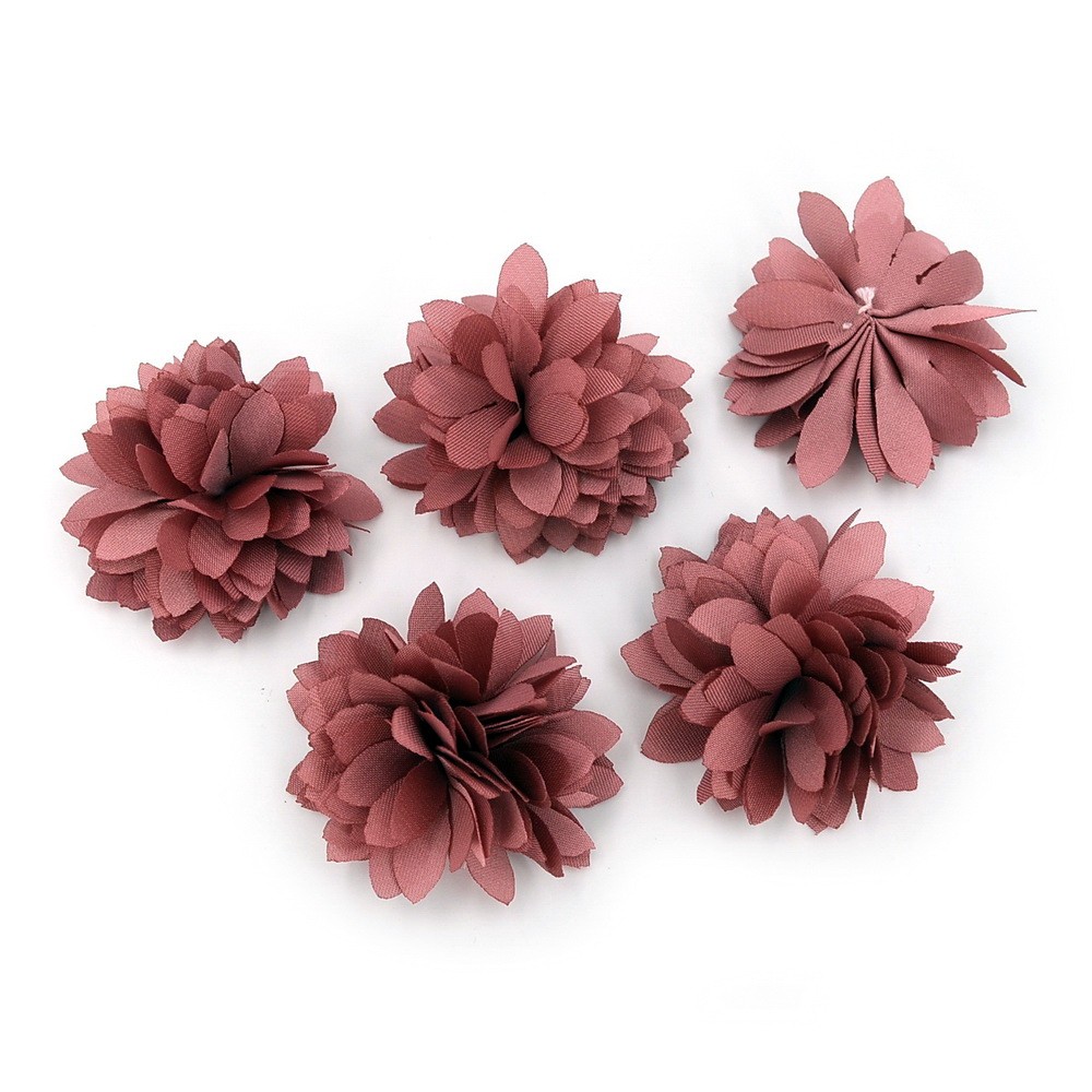 Lot de 5 petites fleurs en tissu satin - vieux rose