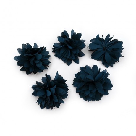 Lot de 5 petites fleurs en tissu satin - bleu canard