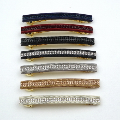 Barrette cheveux longue 9.5cm chaine strass blanc - noir