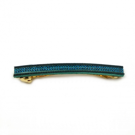 Barrette cheveux longue 9.5cm chaine strass - bleu canard