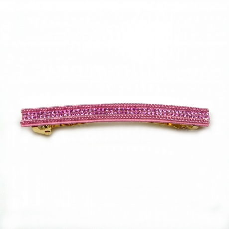 Barrette cheveux longue 9.5cm chaine strass - rose