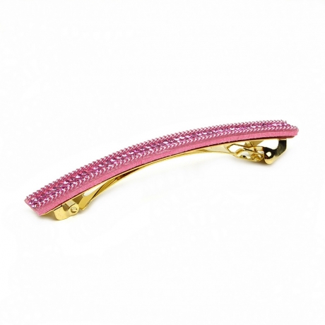 Barrette cheveux longue 9.5cm chaine strass - rose