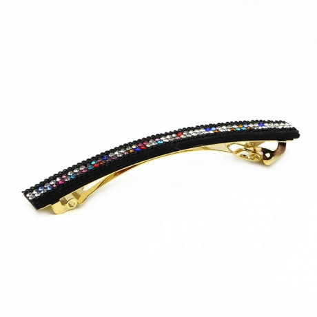 Barrette cheveux longue 9.5cm chaine strass multicolor - noir