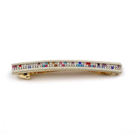 Barrette cheveux longue 9.5cm chaine strass multicolore - crème
