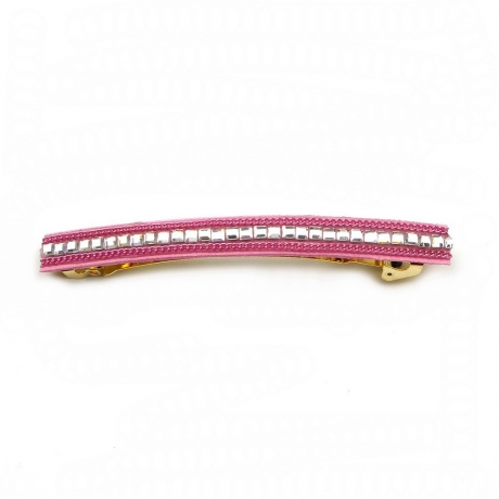 Barrette cheveux longue 9.5cm chaine et strass - rose