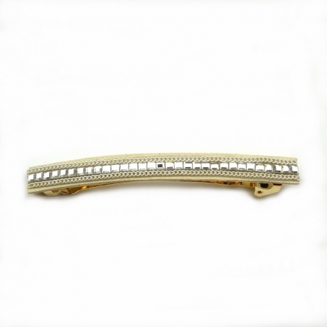 Barrette cheveux longue 9.5cm chaine et strass - crème