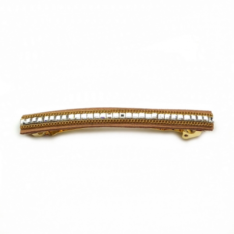 Barrette cheveux longue 9.5cm chaine et strass - camel