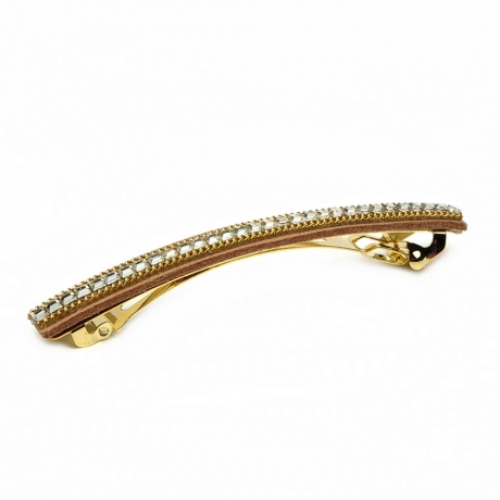 Barrette cheveux longue 9.5cm chaine et strass - camel