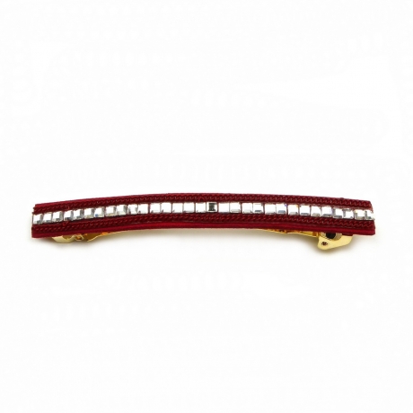 Barrette cheveux longue 9.5cm chaine et strass - rouge foncé