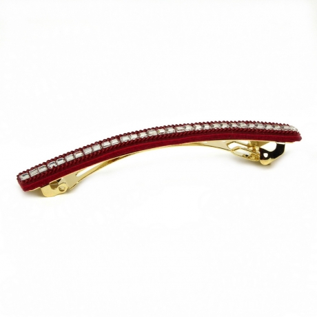 Barrette cheveux longue 9.5cm chaine et strass - rouge foncé