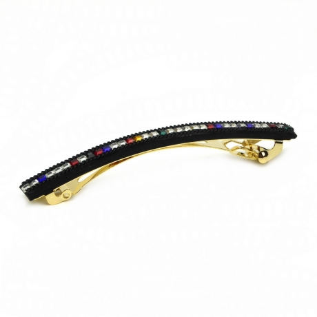 Barrette cheveux longue 9.5cm chaine et strass multicolor - noir -