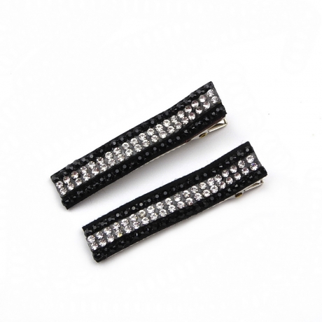 Lot de 2 pinces cheveux crocodile strass 4.8cm - noir