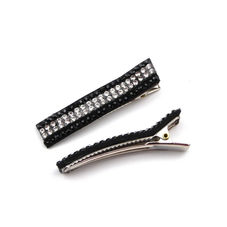 Lot de 2 pinces cheveux crocodile strass 4.8cm - noir