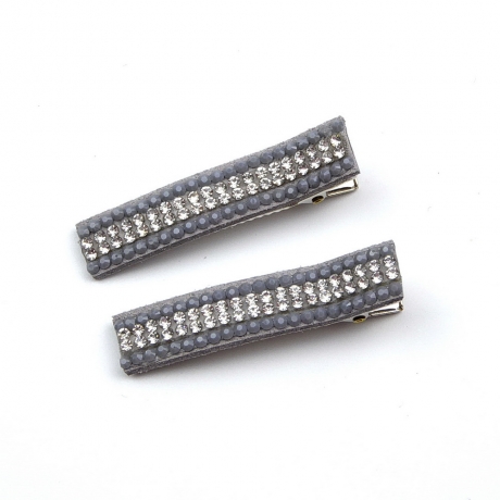 Lot de 2 pinces cheveux crocodile strass 4.8cm - gris