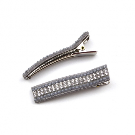 Lot de 2 pinces cheveux crocodile strass 4.8cm - gris