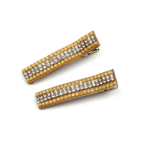 Lot de 2 pinces cheveux crocodile strass 4.8cm - camel