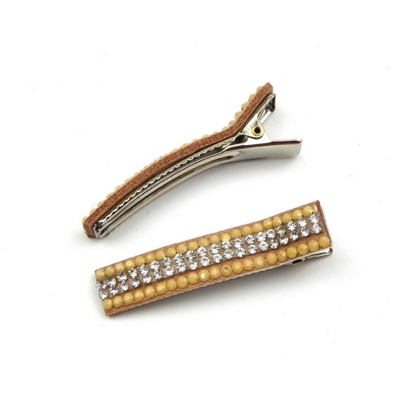 Lot de 2 pinces cheveux crocodile strass 4.8cm - camel