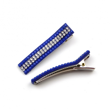 Lot de 2 pinces cheveux crocodile strass 4.8cm - bleu