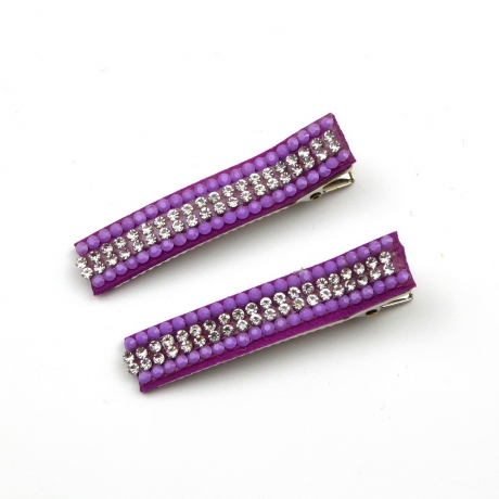 Lot de 2 pinces cheveux crocodile strass 4.8cm - violet
