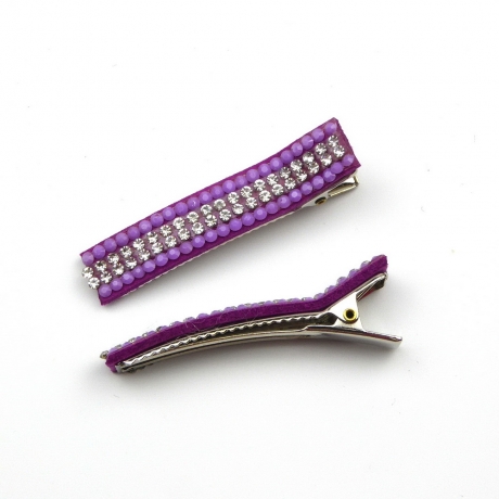 Lot de 2 pinces cheveux crocodile strass 4.8cm - violet