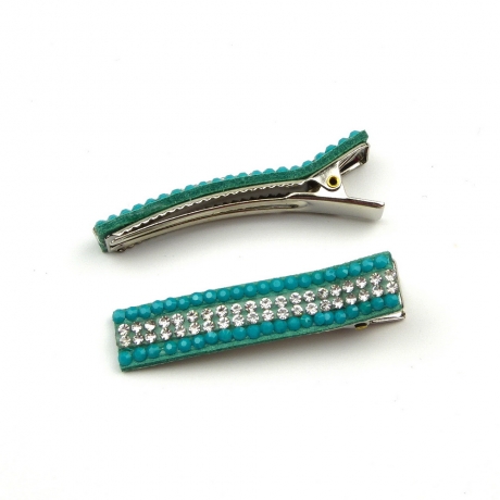 Lot de 2 pinces cheveux crocodile strass 4.8cm - bleu canard