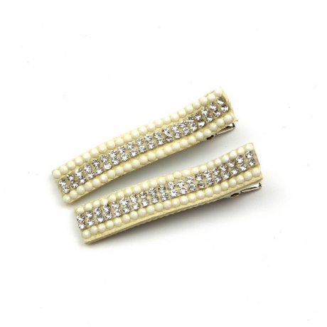 Lot de 2 pinces cheveux crocodile strass 4.8cm - crème