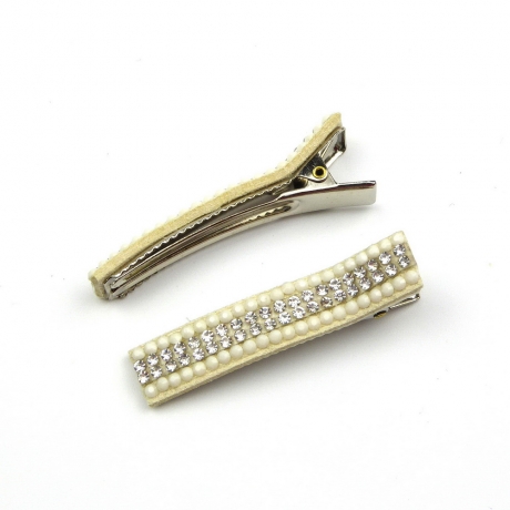 Lot de 2 pinces cheveux crocodile strass 4.8cm - crème