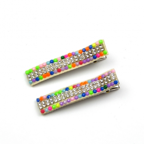 Lot de 2 pinces cheveux crocodile strass 4.8cm - multicolor clair