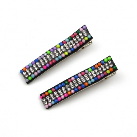 Lot de 2 pinces cheveux crocodile strass 4.8cm - multicolor foncé