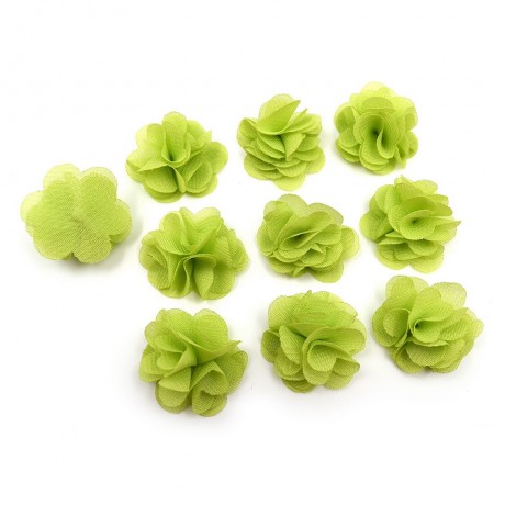 Lot de 10 petites fleurs en tissu voile vert