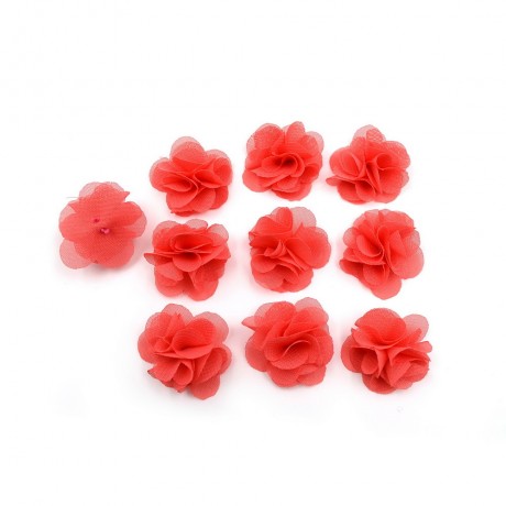 Lot de 10 petites fleurs en tissu voile corail