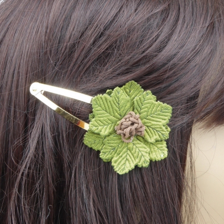 Pince clip doré 7cm fleur tissu satiné - Camel
