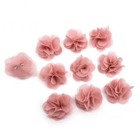 Lot de 10 petites fleurs en tissu voile vieux rose