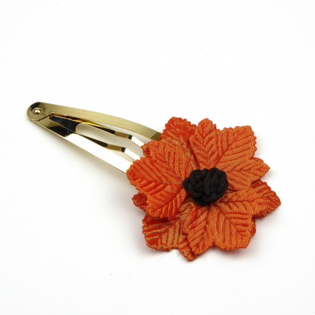 Pince clip doré 7cm fleur tissu satiné - orange