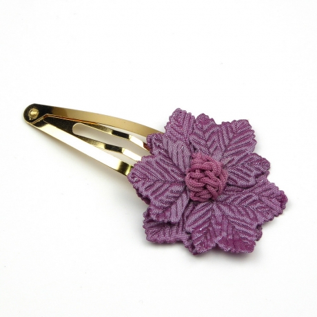 Pince clip doré 7cm fleur tissu satiné - mauve